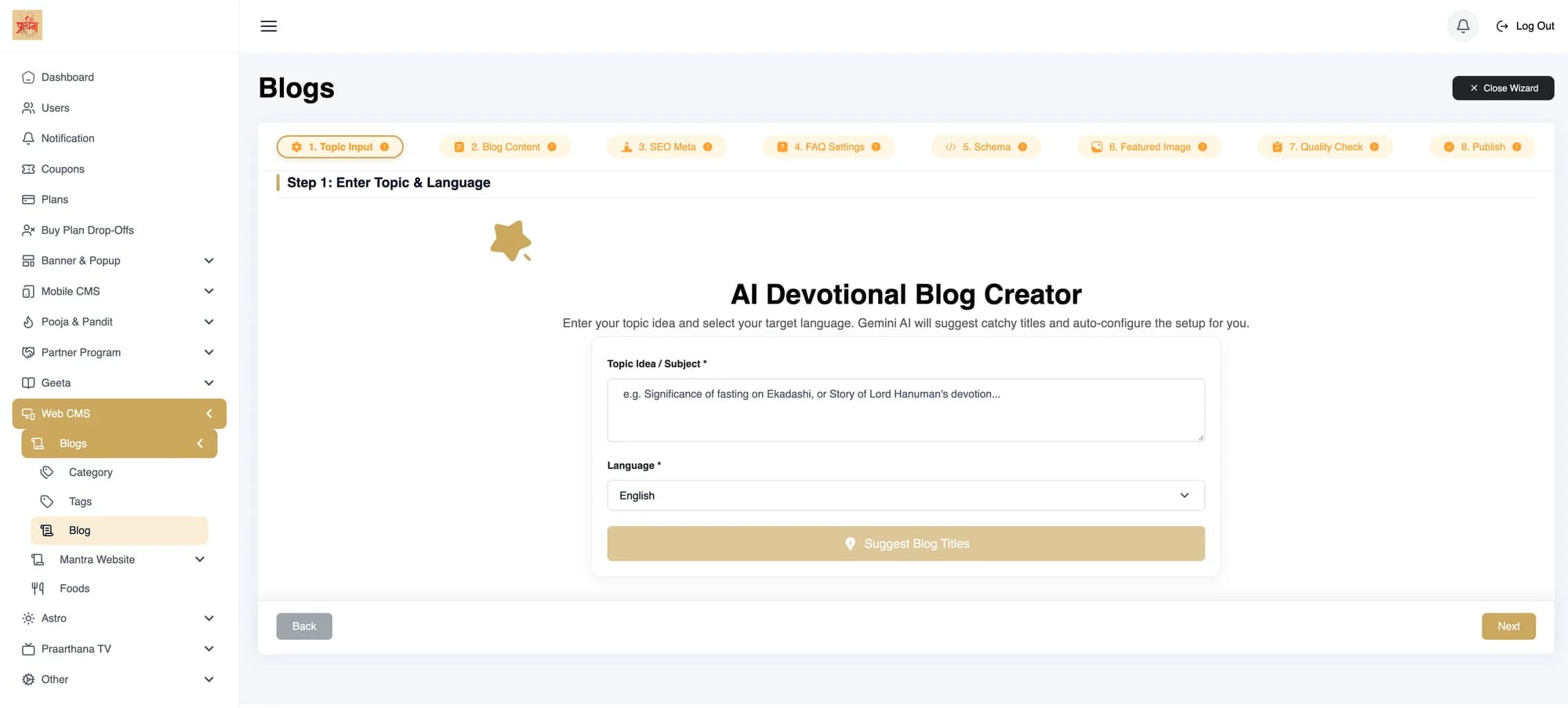 CMS Dashboard preview